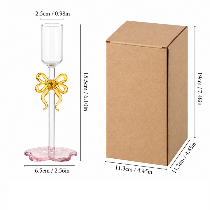 Glass Bow Taper Candle Holder – Elegant Ribbon Candlestick