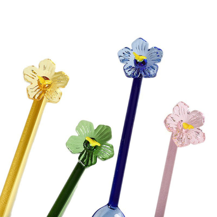 Glass Flower Spoon Cute Coffee Stirrer Dessert Spoon