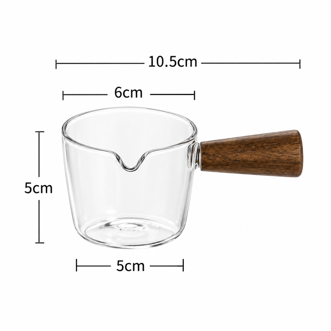 Glass Pouring Cup with Wooden Handle - Espresso &amp; Milk Jug