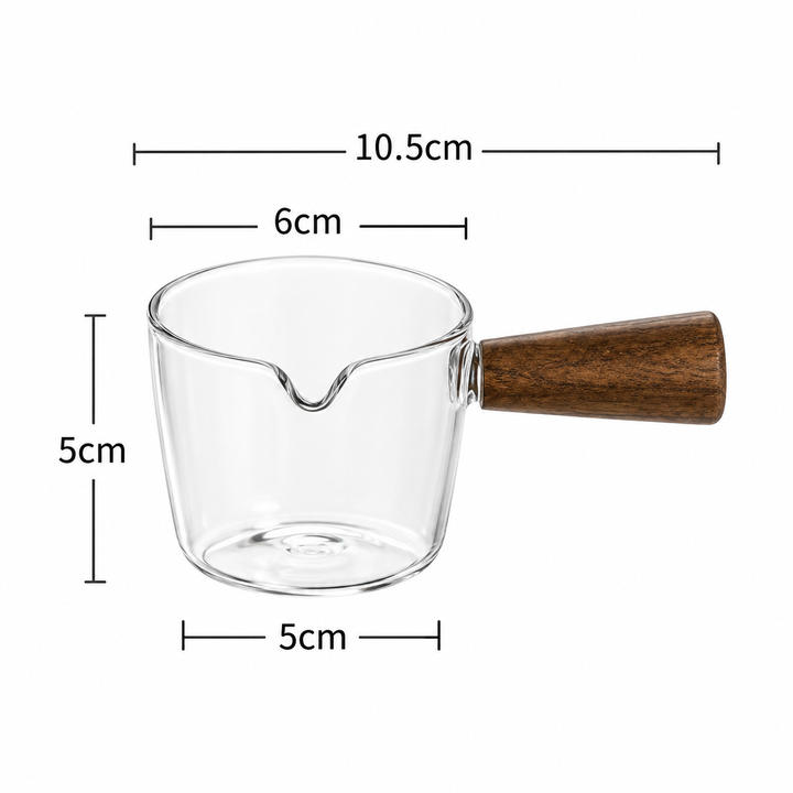 Glass Pouring Cup with Wooden Handle - Espresso &amp; Milk Jug