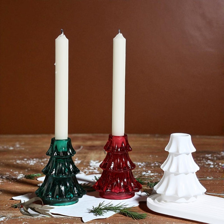 Glass Christmas Tree Candle Holder | Holiday Table Decor