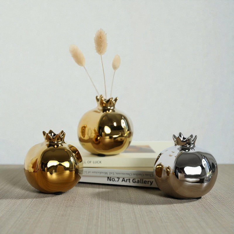 Gold & Silver Ceramic Pomegranate Vase | Ornament
