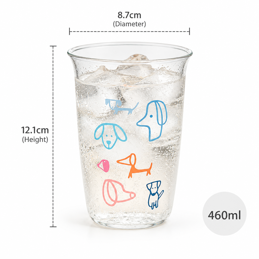 Hand-Drawn Dog Glass Tumbler – Puppy Print  Coffee Cup
