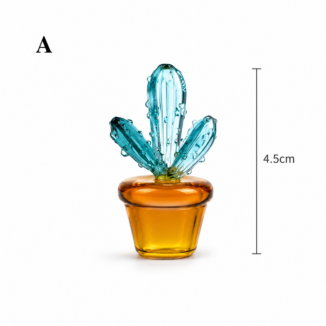 Handmade Glass Cactus Plant Mini Ornament Decor