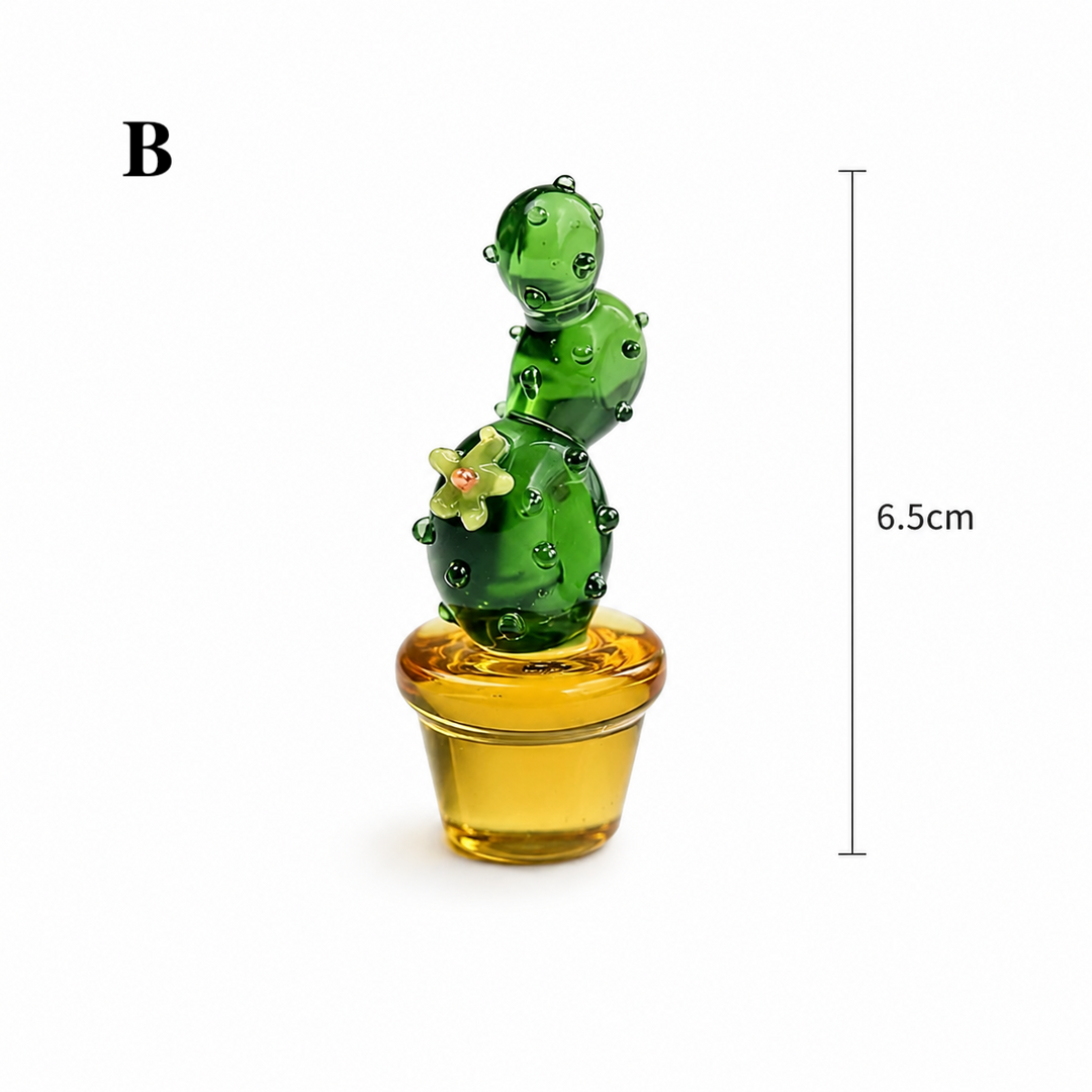 Handmade Glass Cactus Plant Mini Ornament Decor