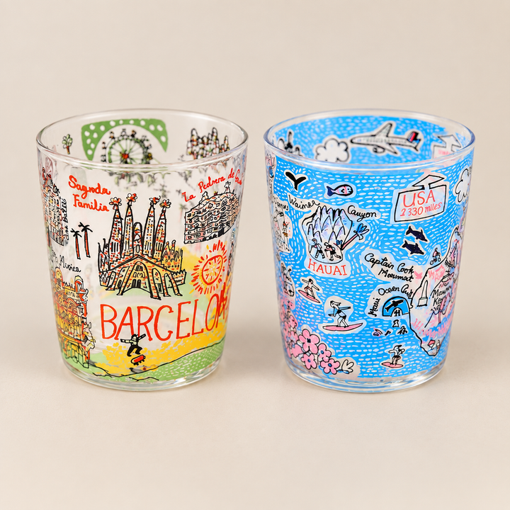 Illustrated City Glass Tumbler – Travel Landmark Glass Cup