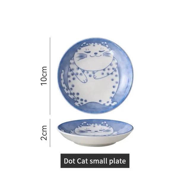 Japanese Style Cat Pattern Ceramic Dish Plate