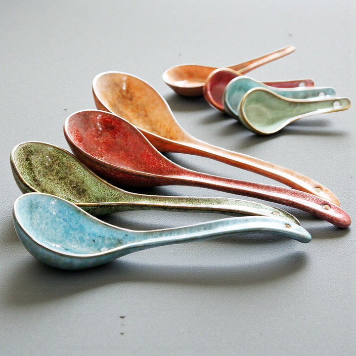 Long Handle Glazed Ceramic Soup Spoon Table Spoon