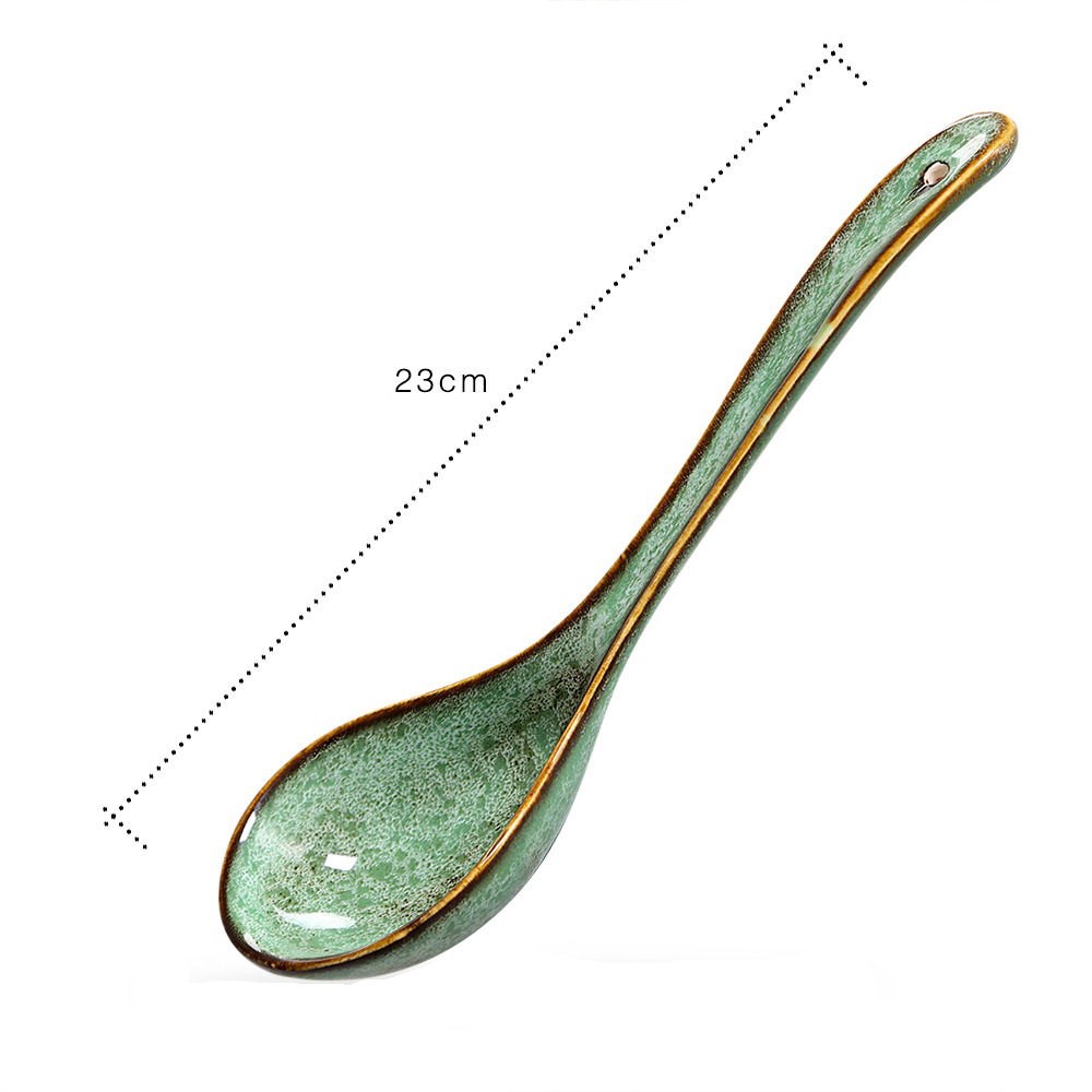 Long Handle Glazed Ceramic Soup Spoon Table Spoon