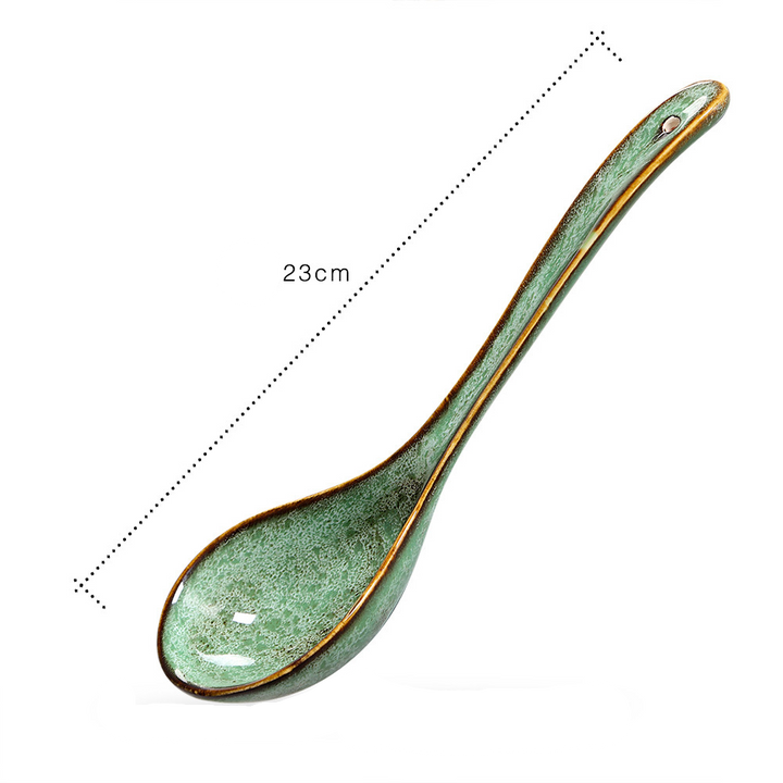 Long Handle Glazed Ceramic Soup Spoon Table Spoon