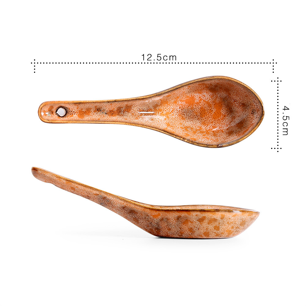 Long Handle Glazed Ceramic Soup Spoon Table Spoon