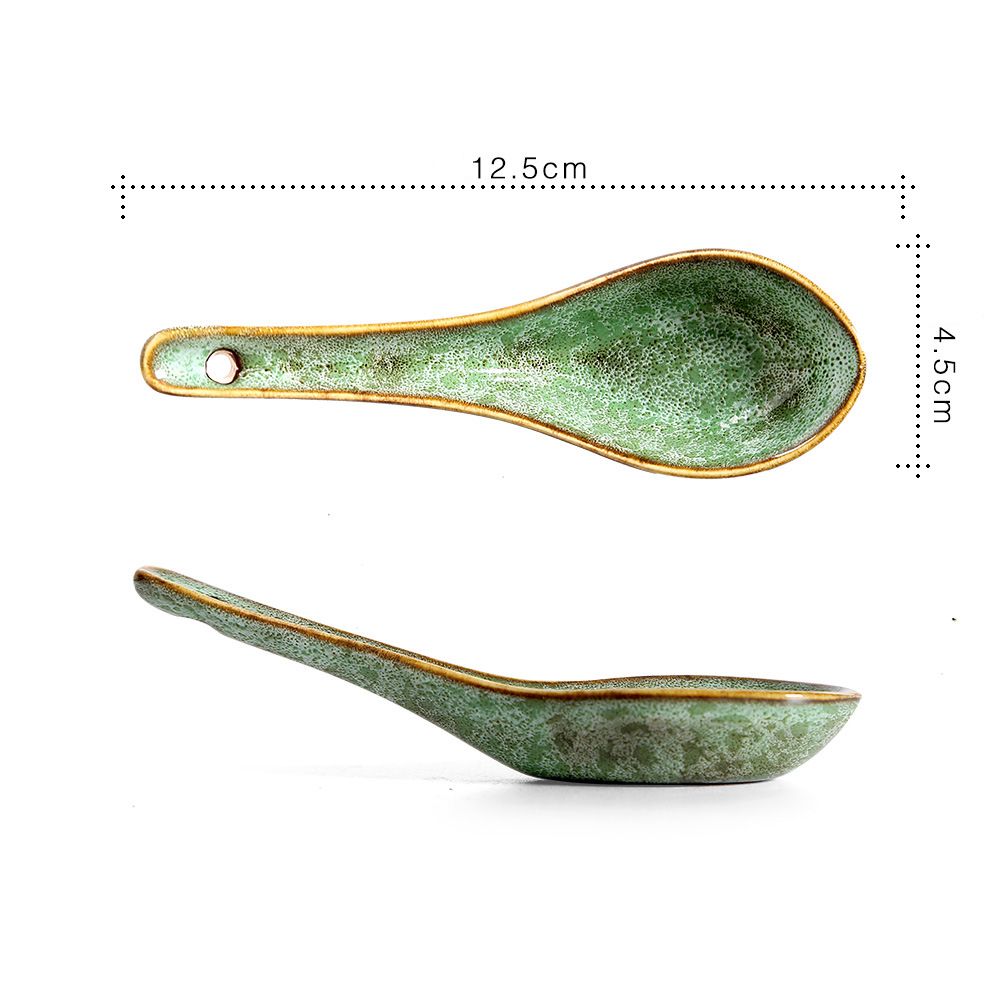 Long Handle Glazed Ceramic Soup Spoon Table Spoon