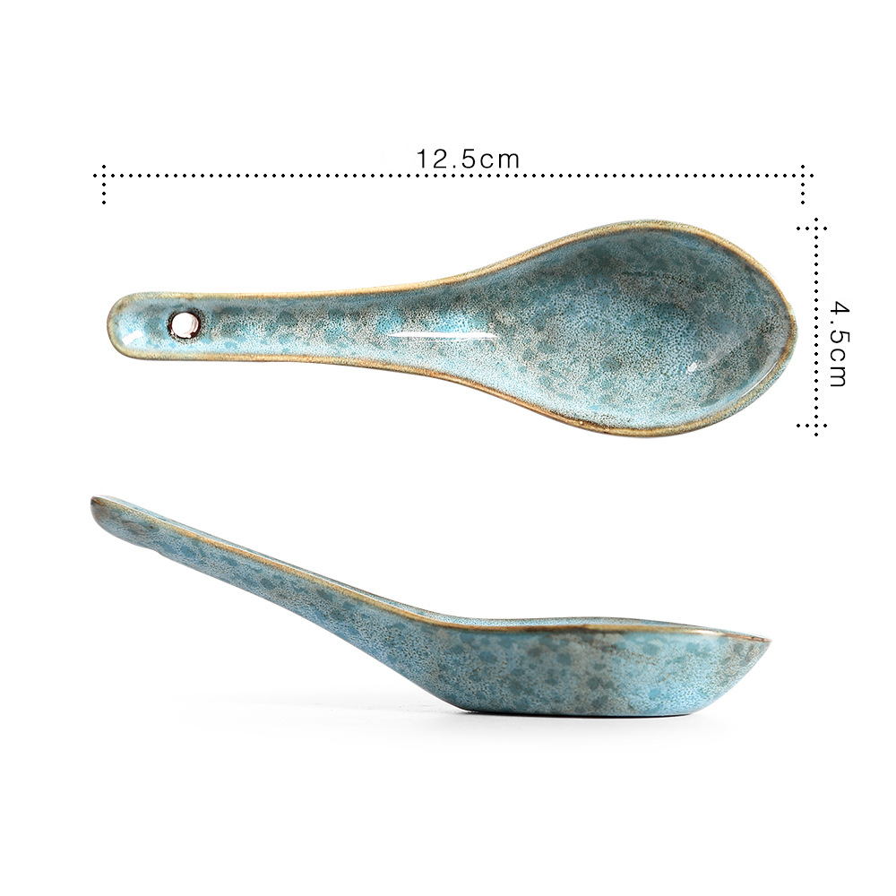 Long Handle Glazed Ceramic Soup Spoon Table Spoon