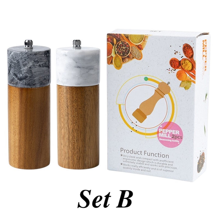Marble & Acacia Wood Spice Grinder Set