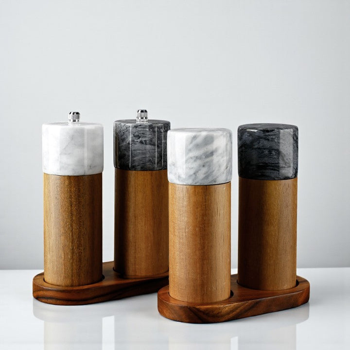 Marble & Acacia Wood Spice Grinder Set