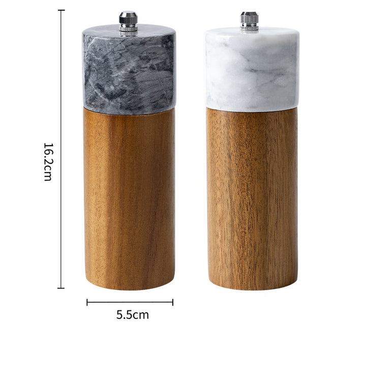 Marble & Acacia Wood Spice Grinder Set