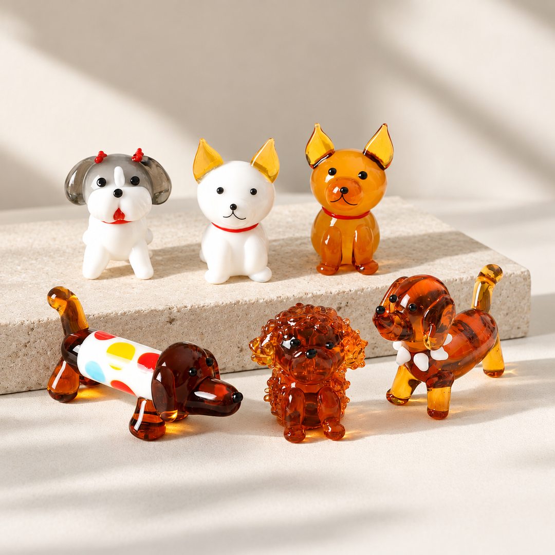 Mini Glass Dog Figurines – Puppy Ornaments Collectible Decor
