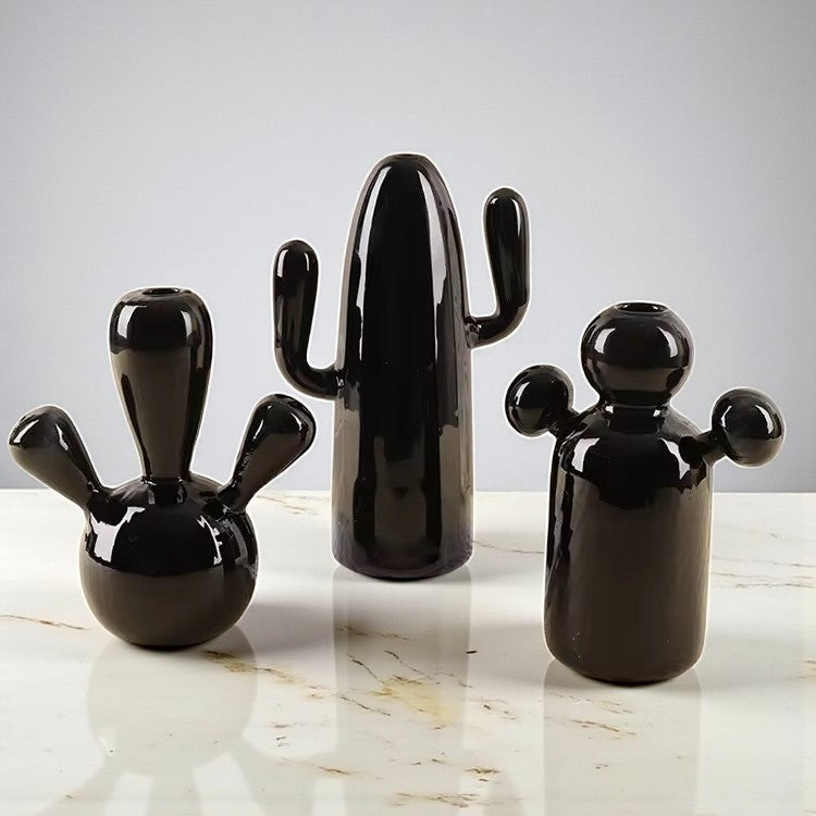 Black & Clear Mini Cactus Vase – Glass Hydroponic Planter