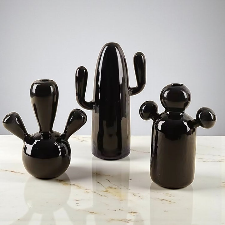 Black & Clear Mini Cactus Vase – Glass Hydroponic Planter