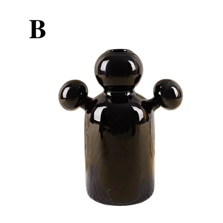 Black & Clear Mini Cactus Vase – Glass Hydroponic Planter