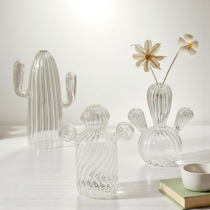 Black & Clear Mini Cactus Vase – Glass Hydroponic Planter