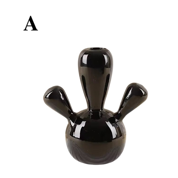 Black & Clear Mini Cactus Vase – Glass Hydroponic Planter