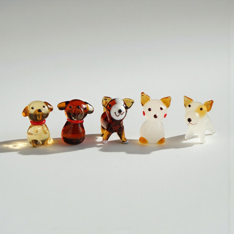 Mini Glass Dog Figurines Ornaments – Animal Desk Decor