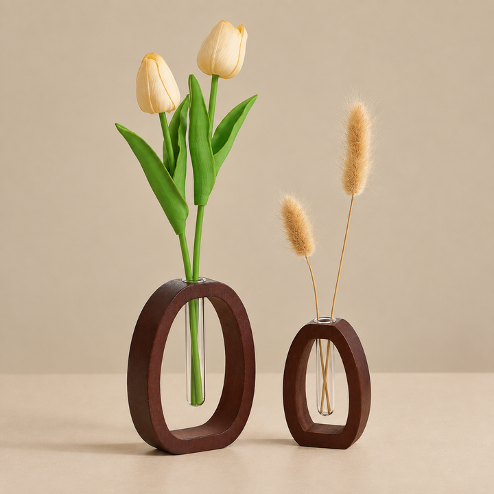 Minimalist Wood &amp; Glass Propagation Hydroponic Flower Vase