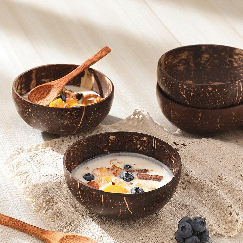 Natural Coconut Bowl & Bamboo Spoon Set