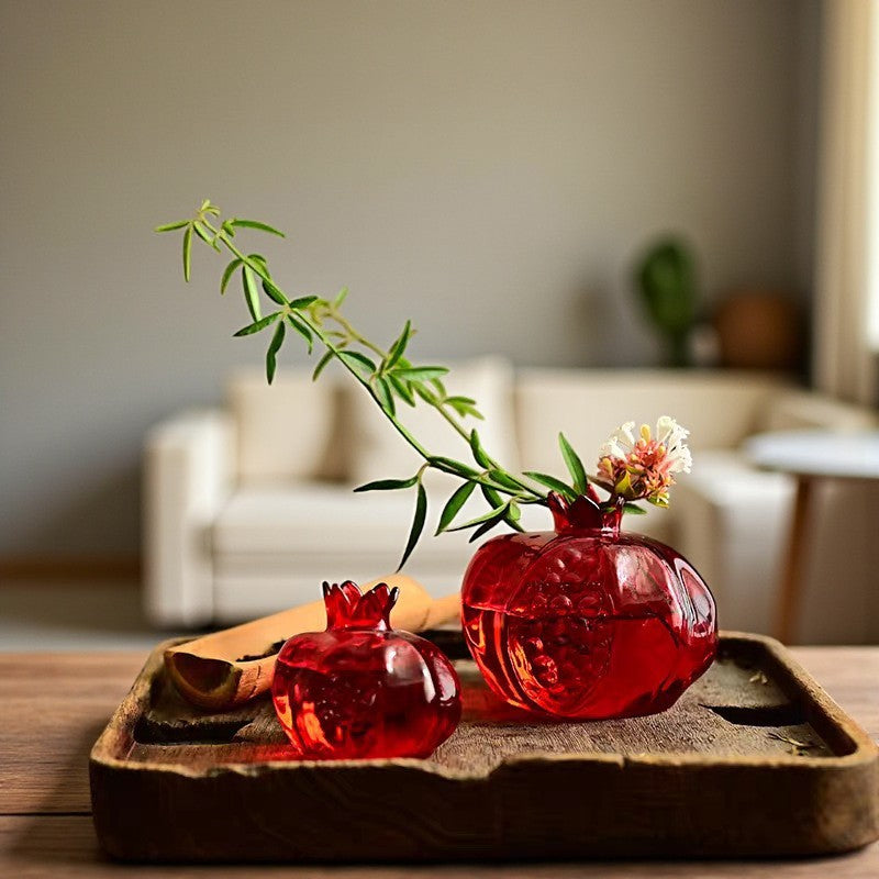 Red Glass Pomegranate Vase – Mini Tabletop Hydroponic Vase