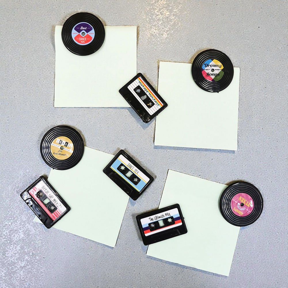 Retro Cassette & Disc Fridge Magnet Set (4-Piece Pack)