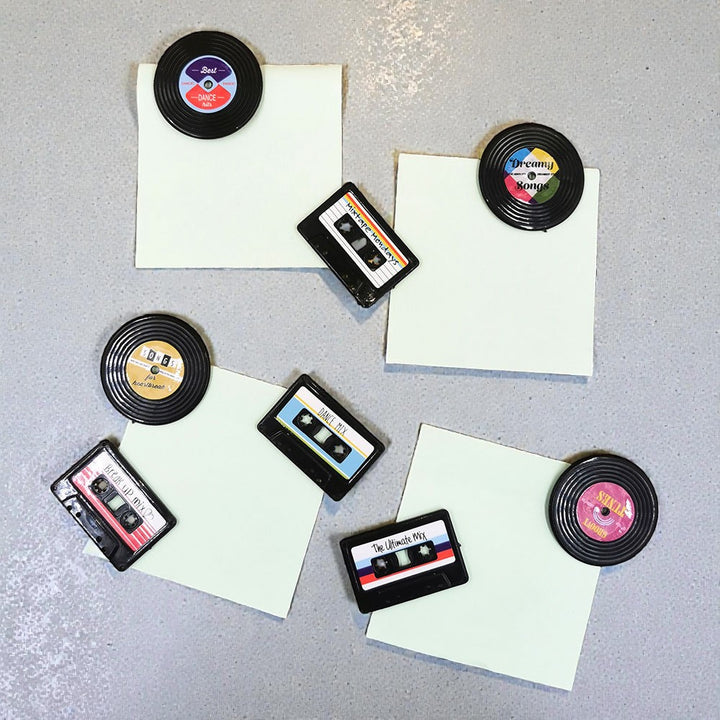 Retro Cassette & Disc Fridge Magnet Set (4-Piece Pack)