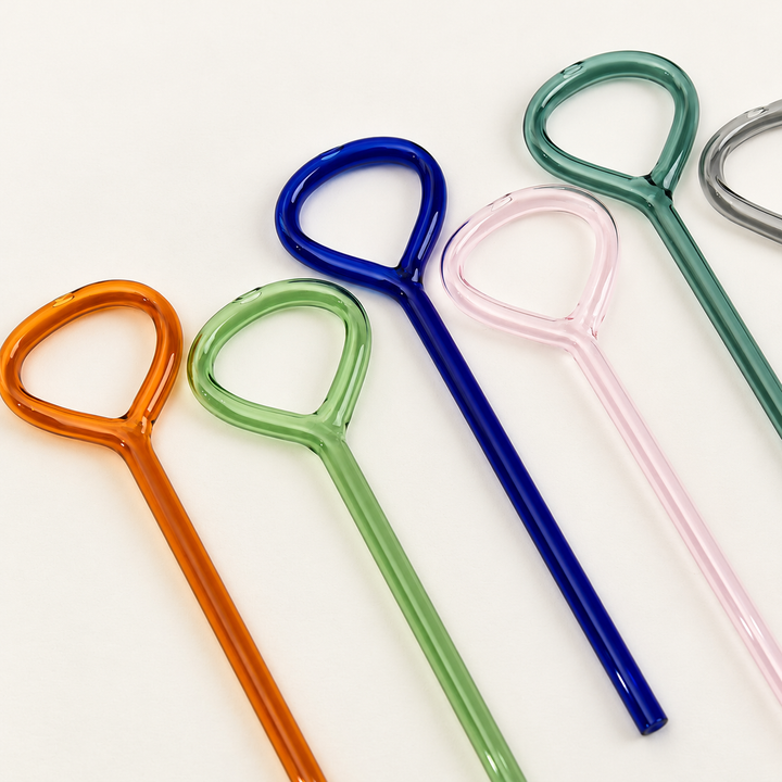 Reusable Glass Drinking Straw – Colourful Loop Handle 23.7cm