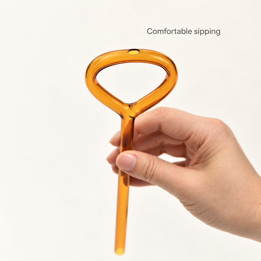 Reusable Glass Drinking Straw – Colourful Loop Handle 23.7cm