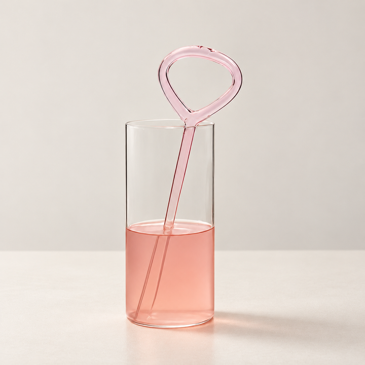 Reusable Glass Drinking Straw – Colourful Loop Handle 23.7cm
