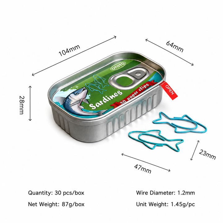 Sardine Fish Paper Clips Set | Cute Ocean Stationery