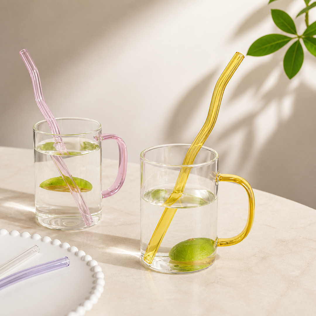 Set of 4 Colorful Wavy Glass Drinking Straws
