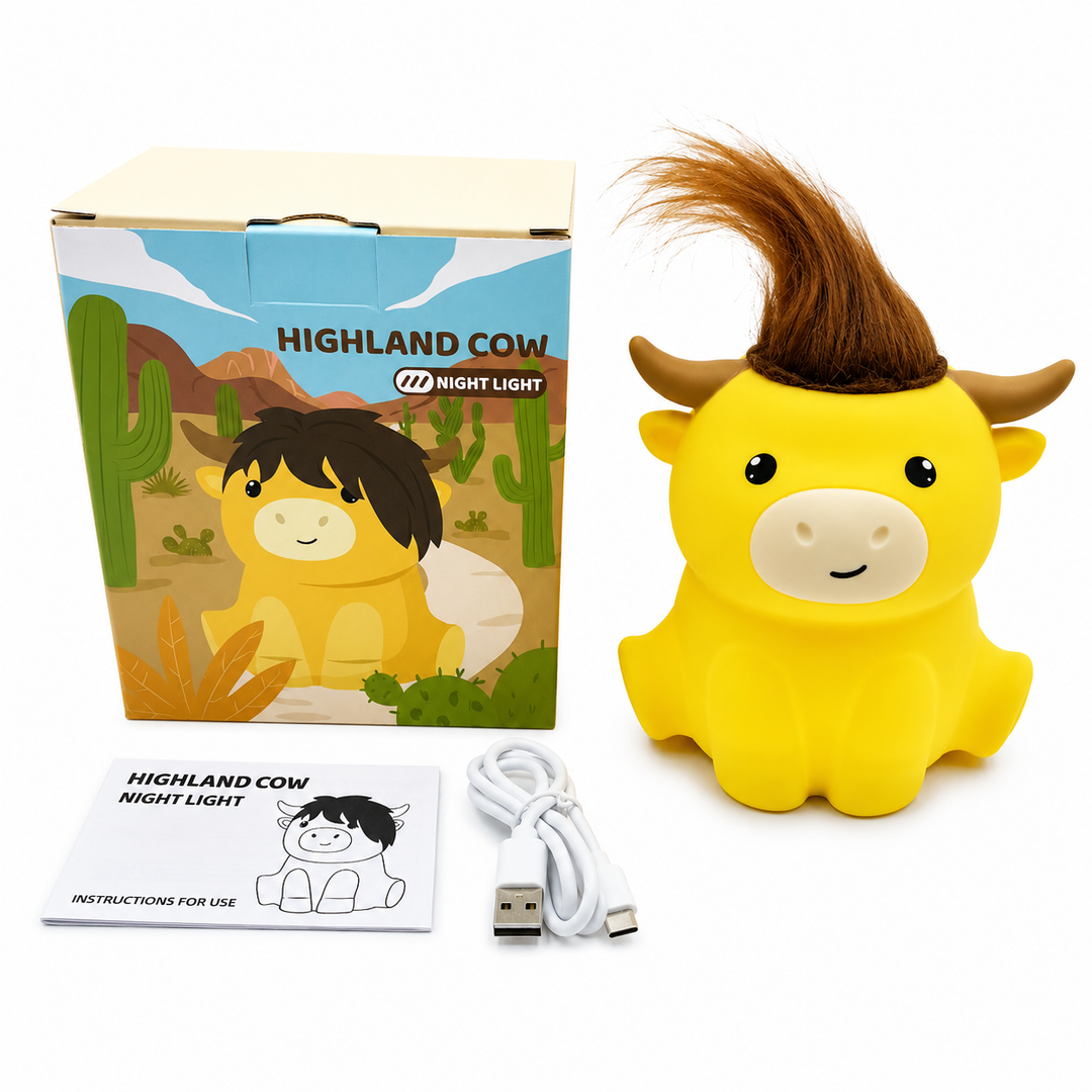 Silicone Rechargeable Highland Cow Night Light Bedside Lamp