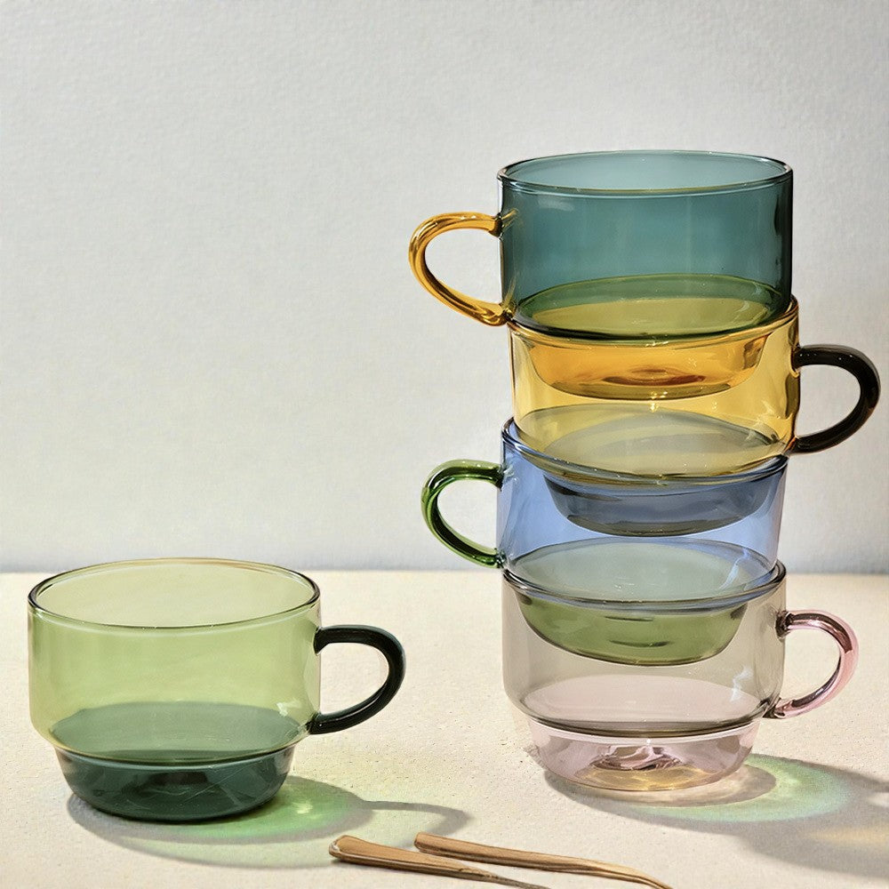 Stackable Glass Coffee Mug with Artistic Design