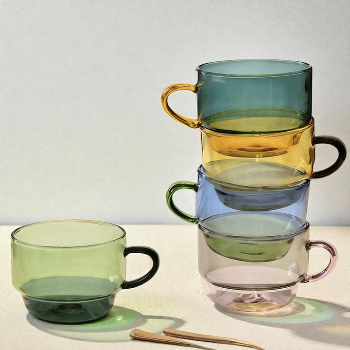 Stackable Glass Coffee Mug with Artistic Design