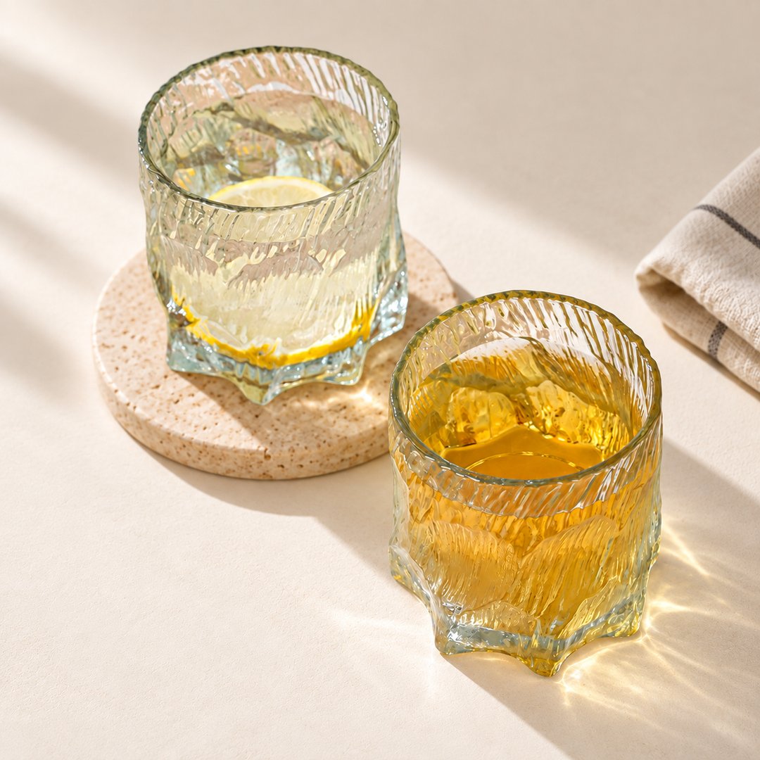 Textured Glacier Glass Tumbler – Vintage Embossed Glass Cup