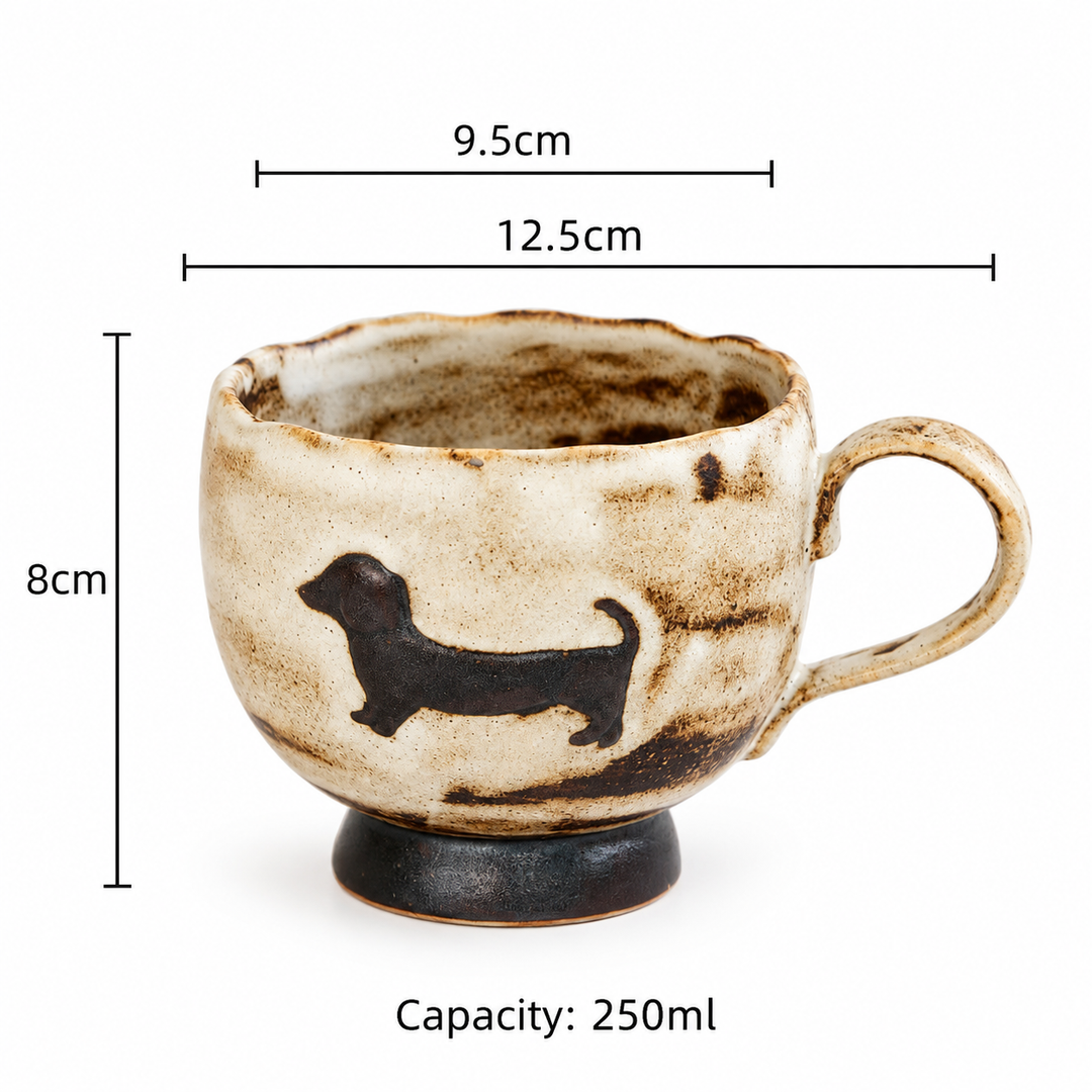 Vintage Dachshund Ceramic Mug, Rustic Sausage Dog Coffee Cup