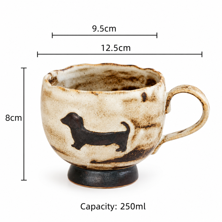 Vintage Dachshund Ceramic Mug, Rustic Sausage Dog Coffee Cup