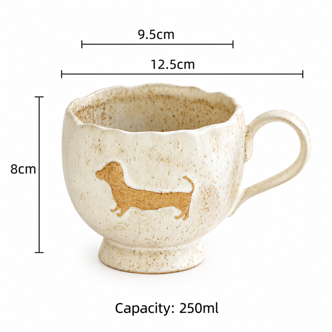 Vintage Dachshund Ceramic Mug, Rustic Sausage Dog Coffee Cup