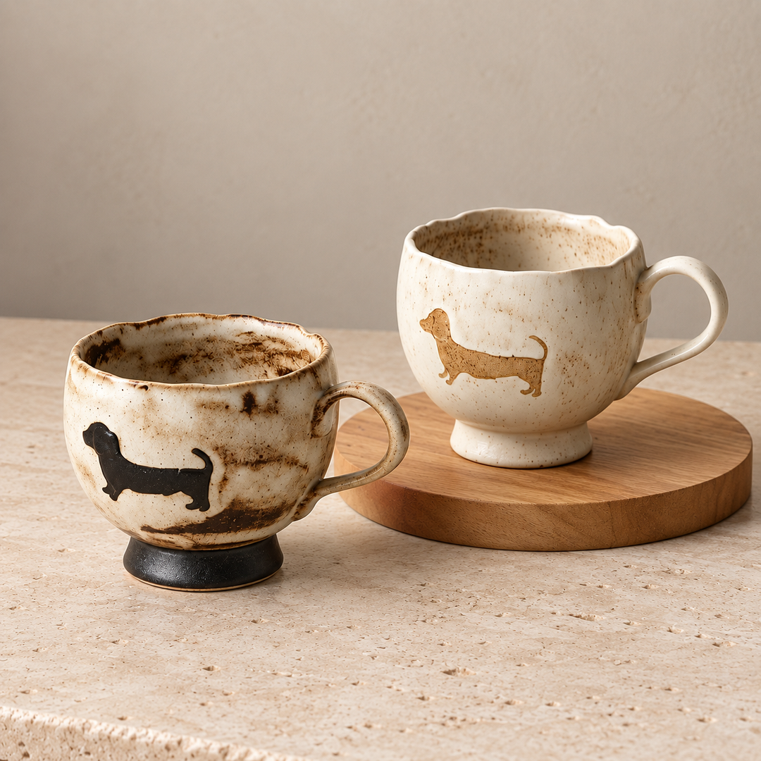 Vintage Dachshund Ceramic Mug, Rustic Sausage Dog Coffee Cup