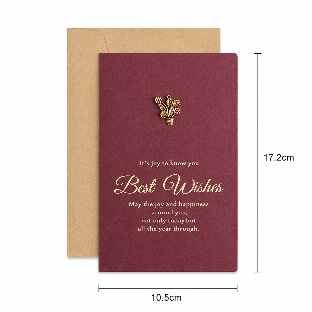 Vintage Foil Greeting Card with Metal Charm Envelope