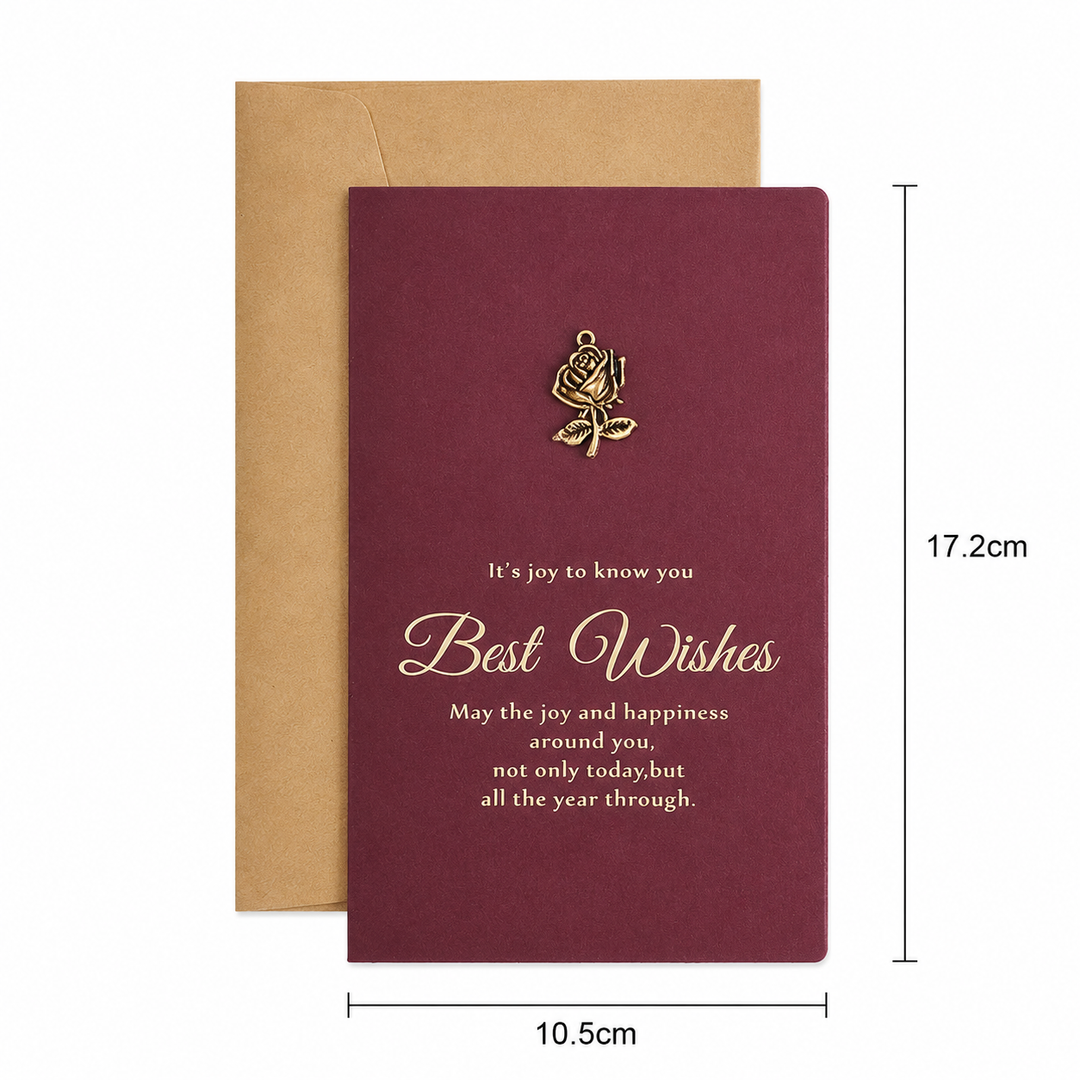Vintage Foil Greeting Card with Metal Charm Envelope