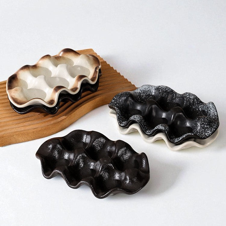 Vintage Ceramic Egg Tray | Multi-Compartment Sauce & Vinegar
