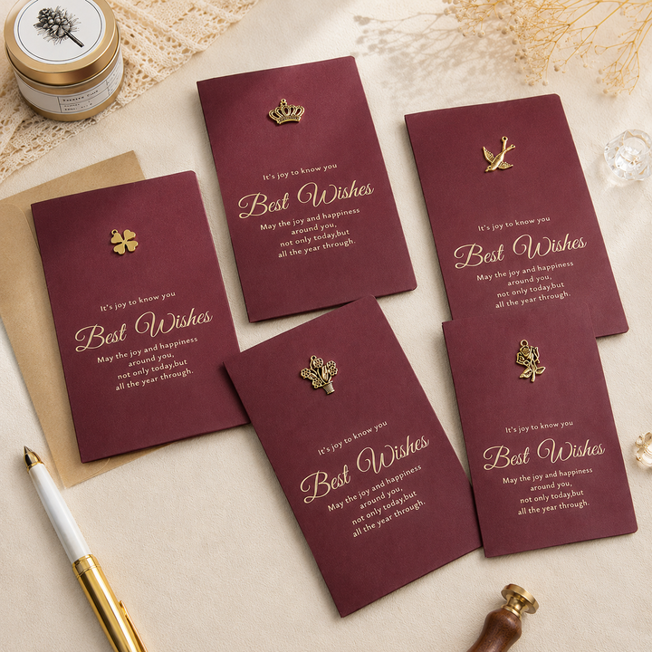 Vintage Foil Greeting Card with Metal Charm Envelope