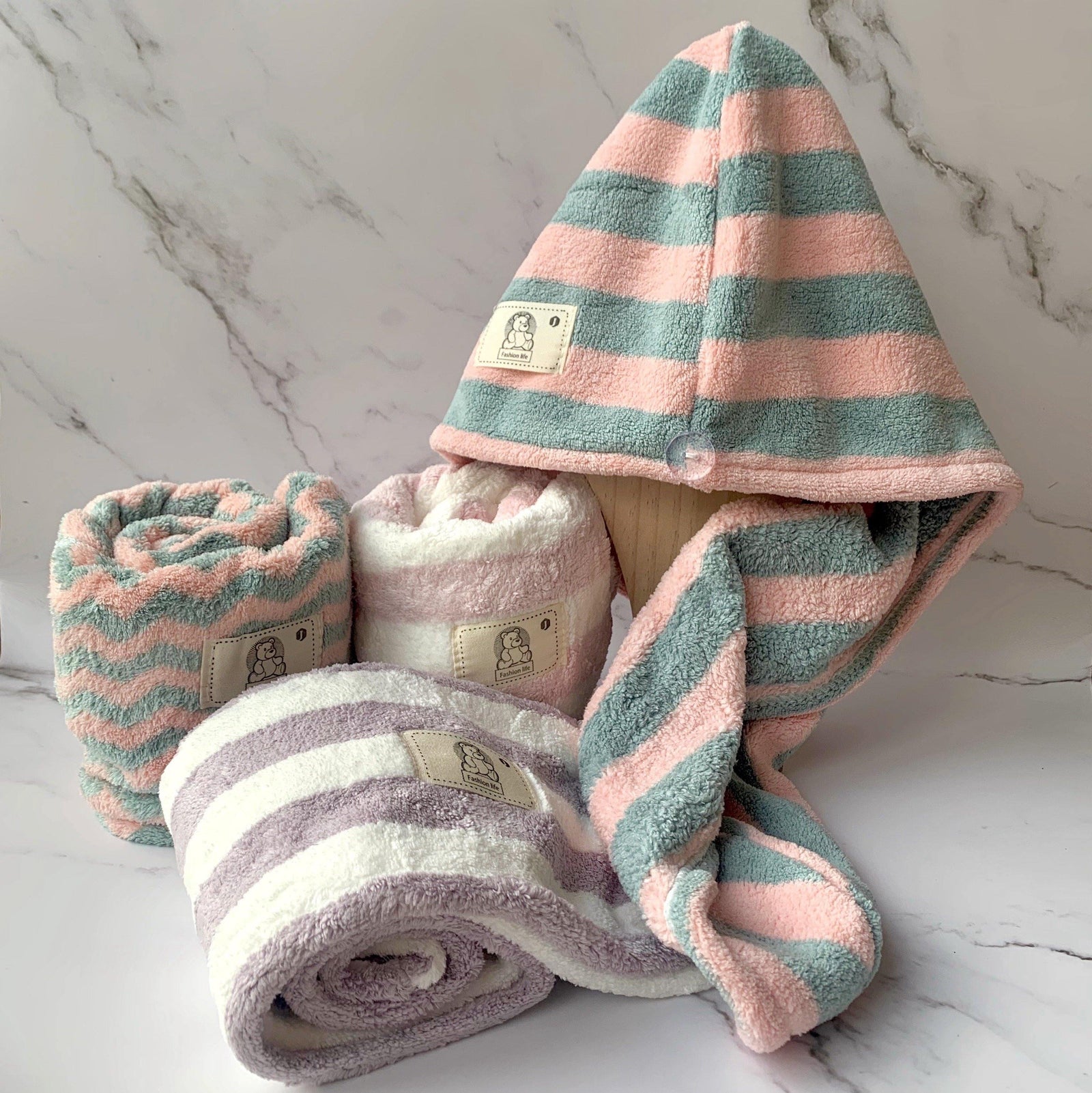 Bathroom Microfiber Hair Towel | Strip Pattern - huemabe - Creative Home Decor